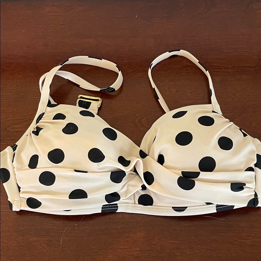Polka Dot Bikini Top - Cream with Black Dots, small
